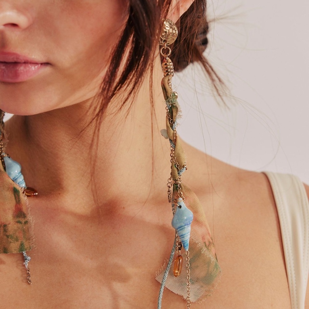 Free People Bohemian Blue and Gold Clear Water Dangle Earrings